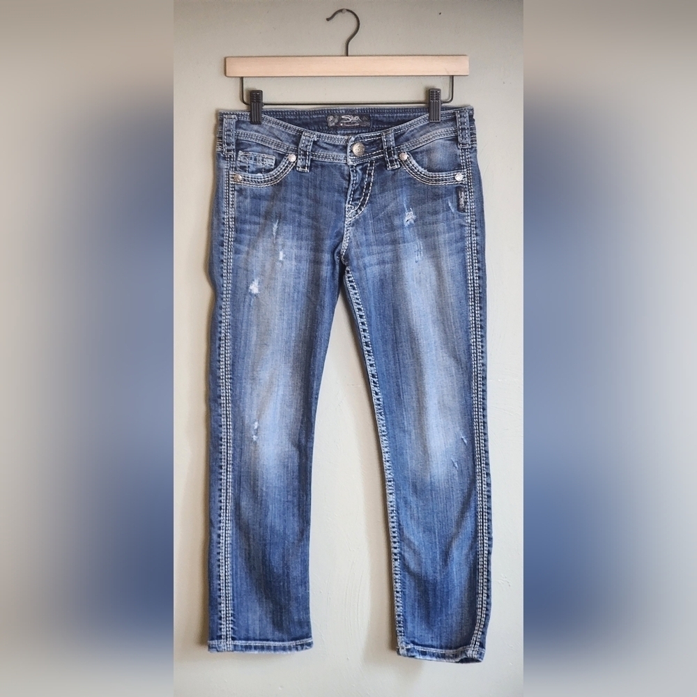 Silver Twisted Capri Womens Jeans Size 26 Western Bling Y2k